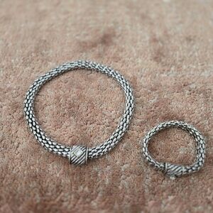 Silver ton woven chunky necklace bracelet set